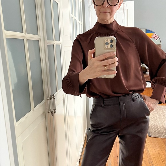 H&M Silky High Neck Blouse - Size XS - Chocolate Bronze - Picture 5 of 10